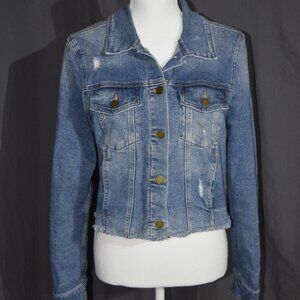 Just Black Denim (JBD) Distressed Cropped Raw Hem Denim Jacket - Women's Large